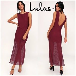 NWOT Lulu’s Net-Worth It Burgundy Mesh Dress XS